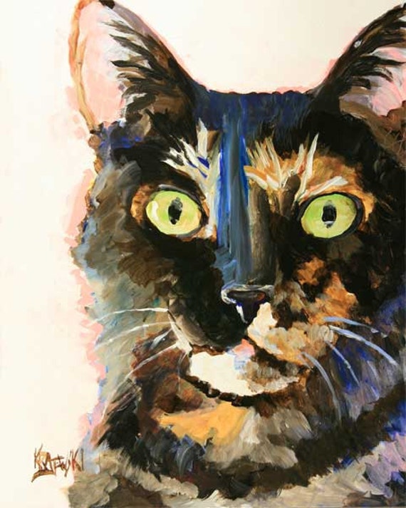 Tortie Cat Art Print of Original Acrylic Painting 8x10