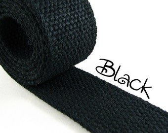 Cotton Webbing - Black - 1.25" Medium Heavy Weight for Key Fobs, Purse Straps, Belting - SEE COUPON