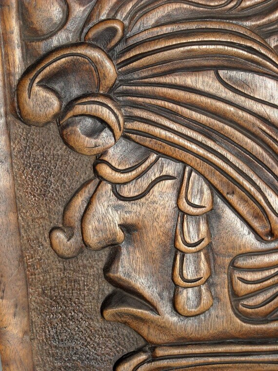 MAYAN style Hardwood Carving Ethnic Art BEAUTIFUL hand carved