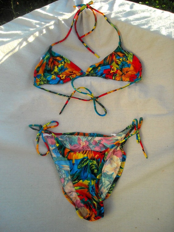 Hawaiian Tropics 70s 80s String Bikini Fab Tropic Print made