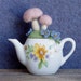 Pin Cushion Little Pink Mushroom Teapot Garden Wool Felt