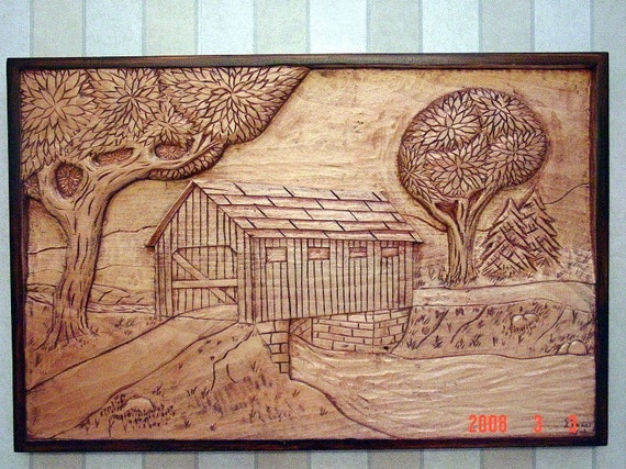 Covered Bridge wood carving