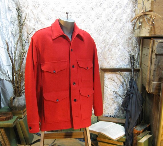 Vintage Scarlet Red Filson Cruiser Coat Mackinaw wool Jacket