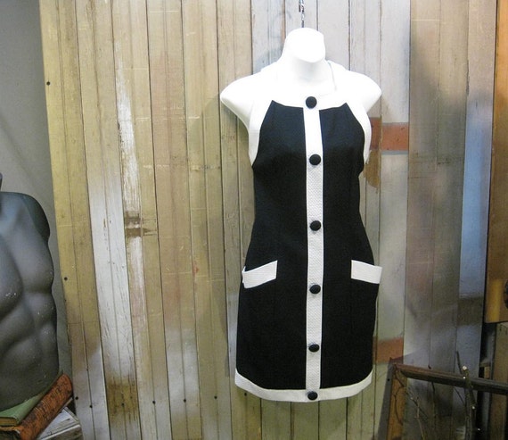 Vintage Sundress Fitted Colorblock Black and White Mini  dress M