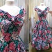 Pink Flowers Vintage dress Summer garden party tea length sundress M L