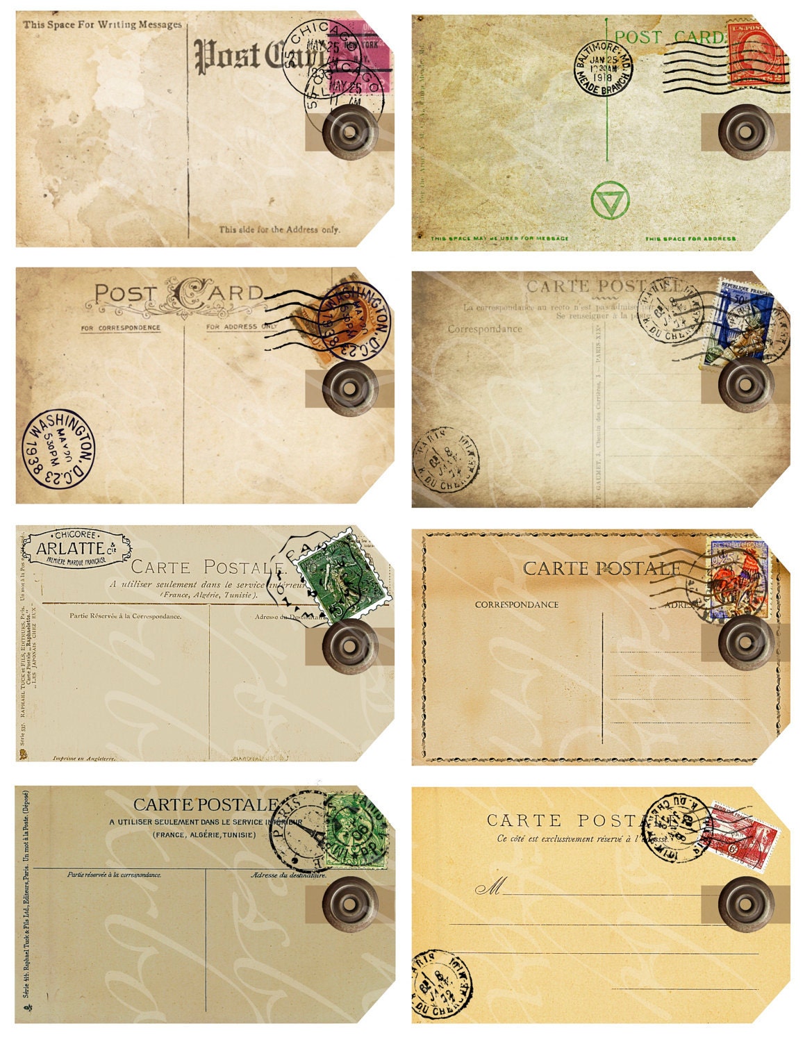 eight gift tags from antique and vintage postcards by boxesbybrkr