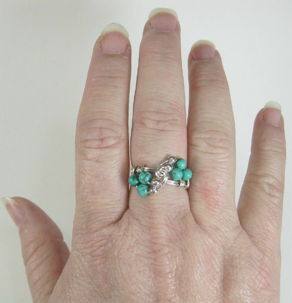 Genuine Turquoise Jewelry Wire Wrapped Ring Turquoise and