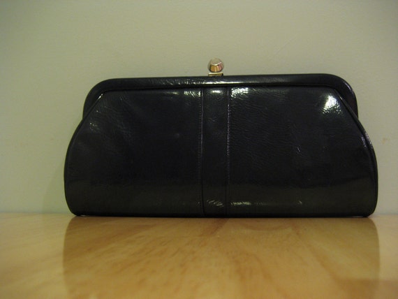 Vintage Navy Blue Patent Leather Clutch/ Purse by kissesfromana