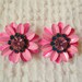 Vintage Bright Pink Enamel & Rhinestone Clip On Earrings-
