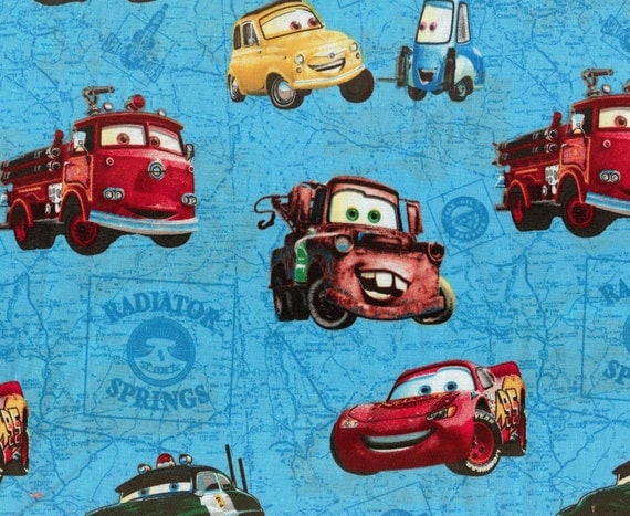 1.5 yards Disney Pixar Cars Cotton Quilt Fabric by fabricsnquilts