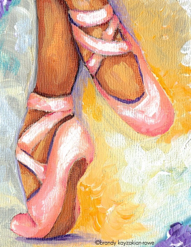 Pink Ballet Shoes art print ballerina painting by WorldOfWander