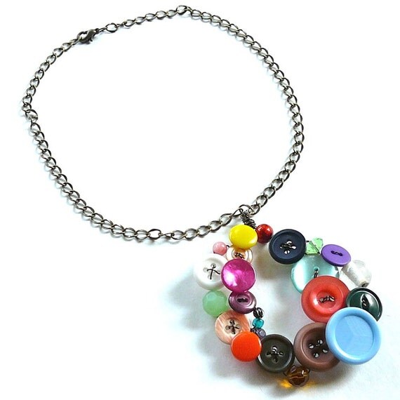 Button and Bead Jewelry Big Funky Colorful Oval Statement
