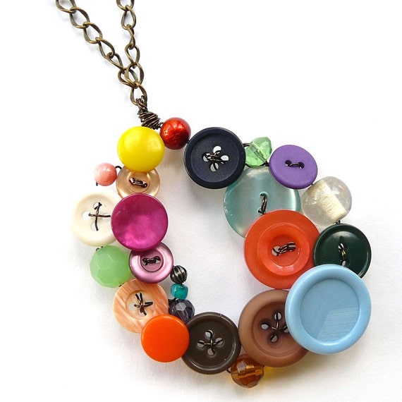 Button and Bead Jewelry Big Funky Colorful Oval Statement