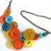 Vintage Button Statement Necklace in Citrus Orange and Teal