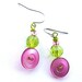 Bright Pink and Lime Green Vintage Button Earrings
