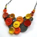 Autumn Orange, Mustard Yellow, and Gray Big Bold Chunky Vintage Button Statement Necklace