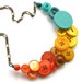 Jazzy Yellow, Orange, Aqua Big Bright Colorful Statement Bib Necklace with Vintage Buttons