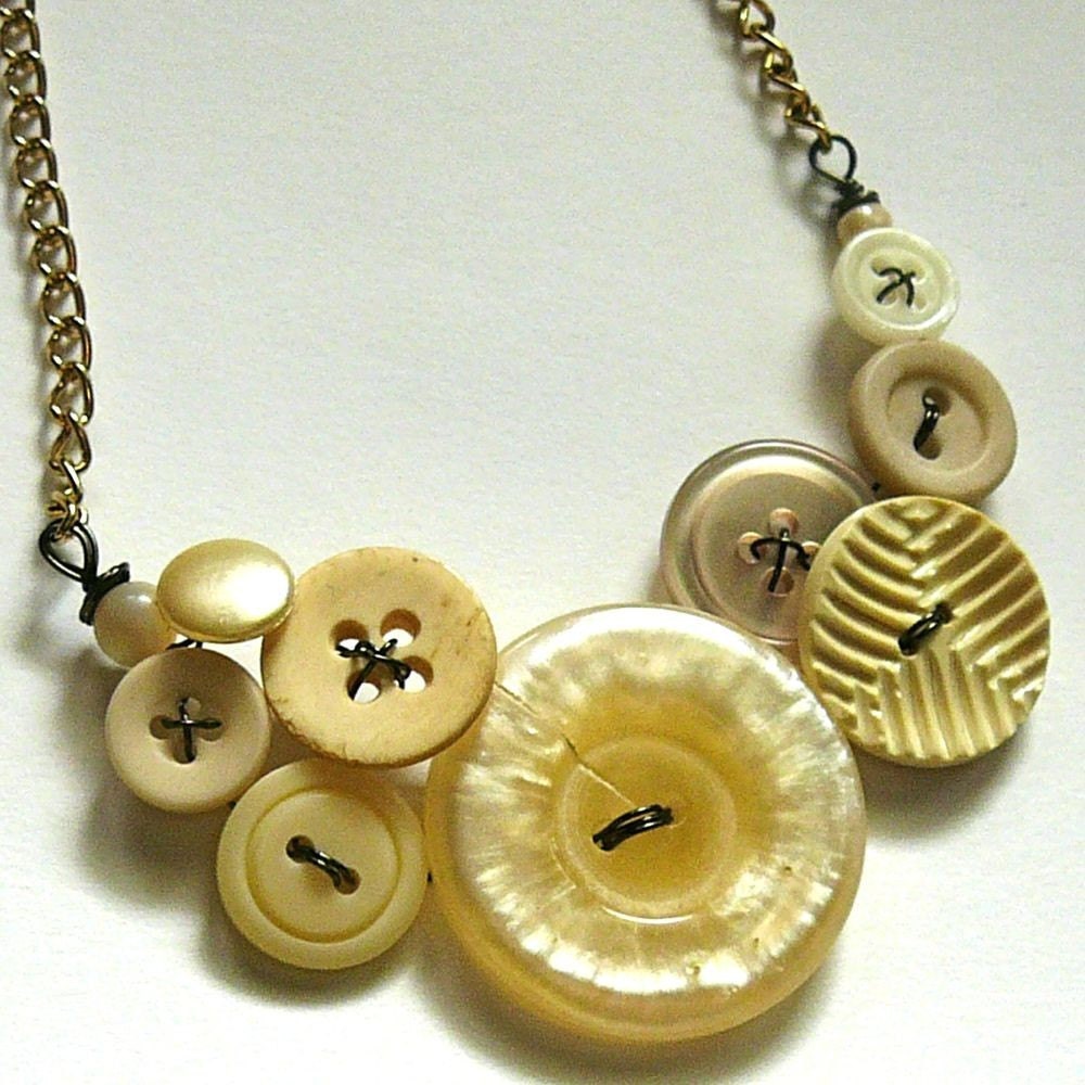 Vintage Button Statement Necklace Pearly Off-White Neutral