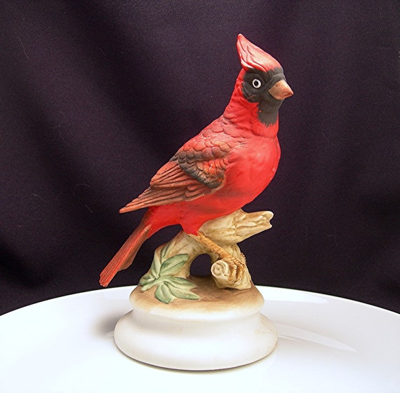 Vintage Lefton Red Cardinal Figurine Bird Bisque Ceramic