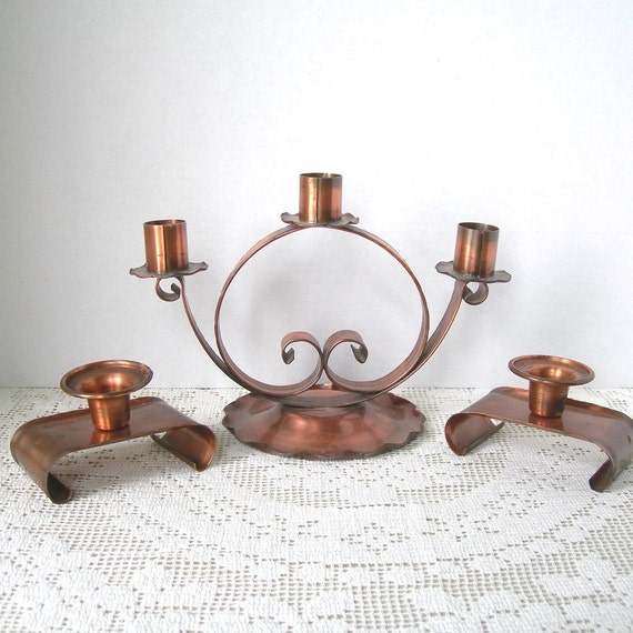 Vintage Copper Candle Holders 3 Pieces Circa by AtticDustAntiques