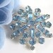 Vintage Rhinestone Brooch Frosty Blue Snowflake Prong Set Stones Vintage 1950 Costume Jewelry