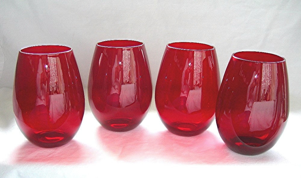 Vintage Red Drinking Glasses Set of Four c1950