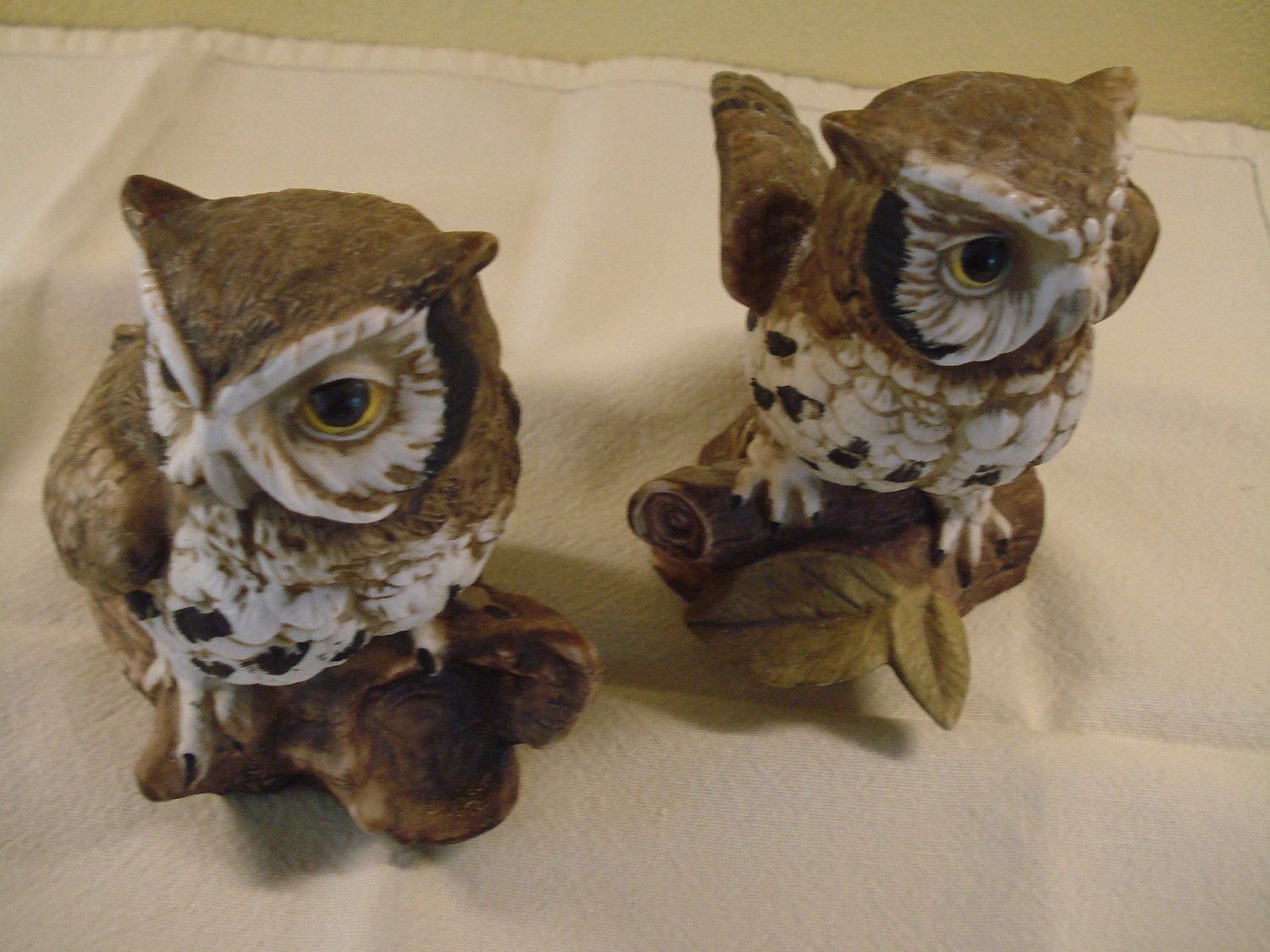 Pair Porcelain Owls Figurine Homco Home Interior