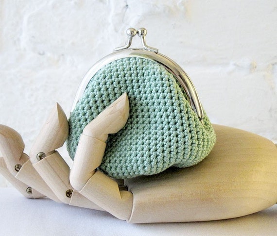 Crochet Coin Purse With Kiss Clasp Frame Mint Green