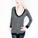 Street Beat gray V stripe long sleeve knit pyramid stud top