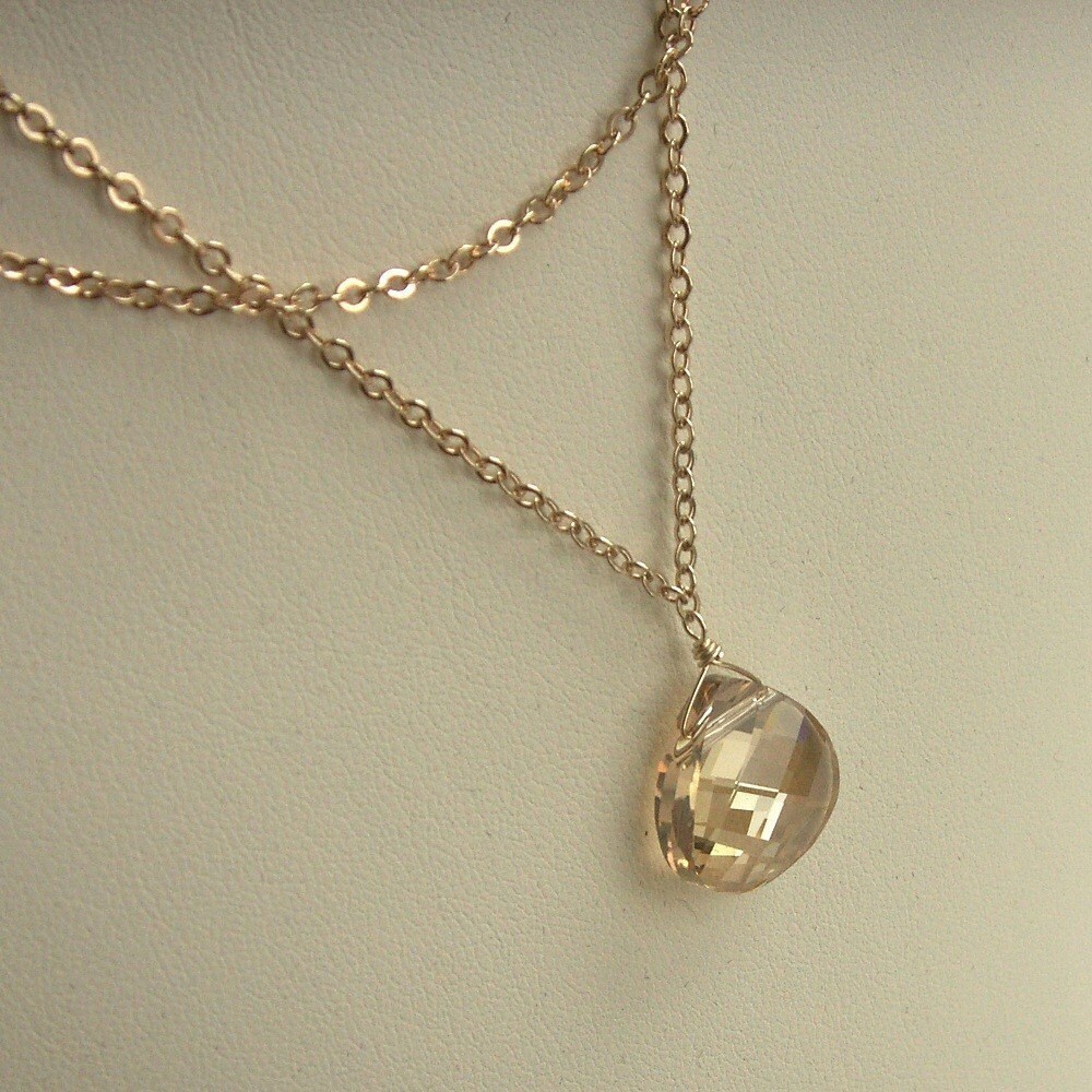 Gold necklace gold chain double strand crystal necklace