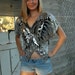 80s VTG Silver SILK Sequined BUTTERFLY Top SEXY GLAM S