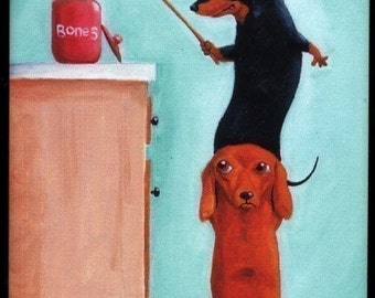 Dachshund magnet art, Bone Thieves Magnet Dog Art