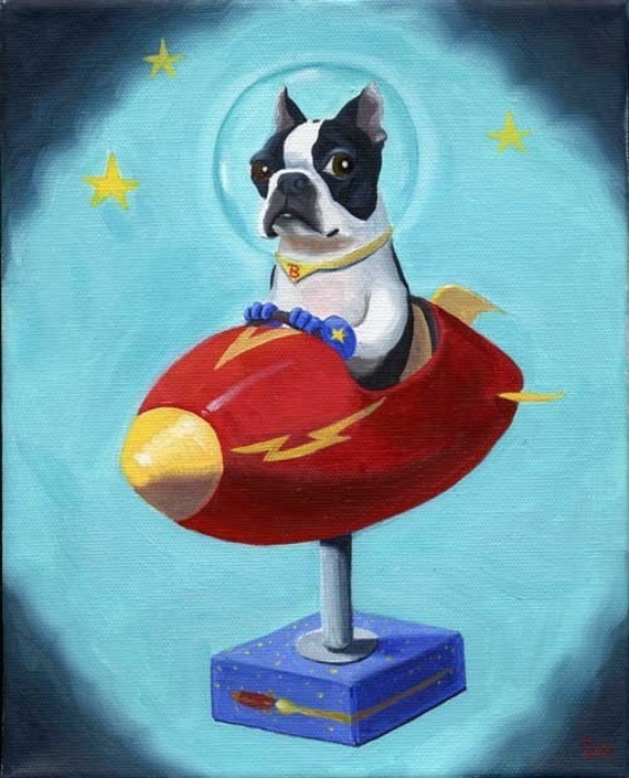 Boston Terrier in Space Print from Oil Painting