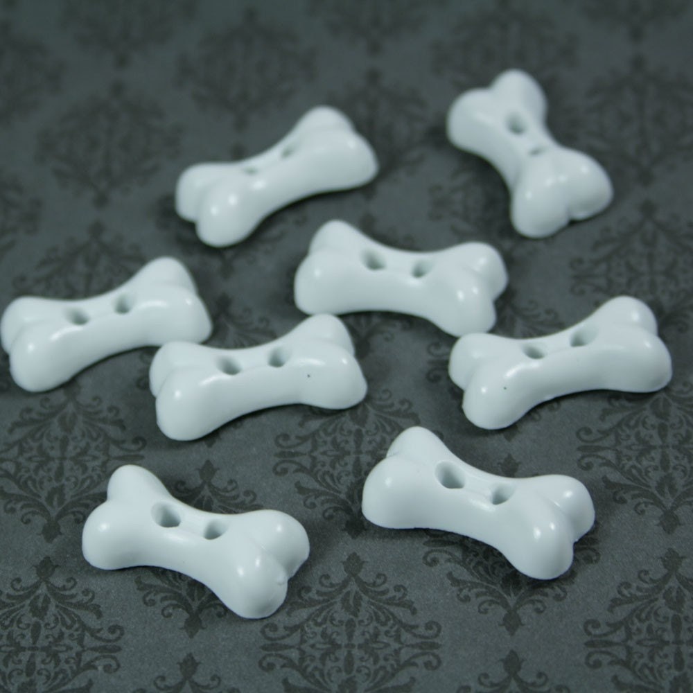 White 2 Holed Dog Bone Buttons