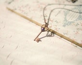 Romantic antiqued brass skeleton key necklace - Key to my heart
