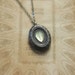 Silver plated locket necklace with pale yellow vintage glass cabochon - First frost. Autumn jewelry.