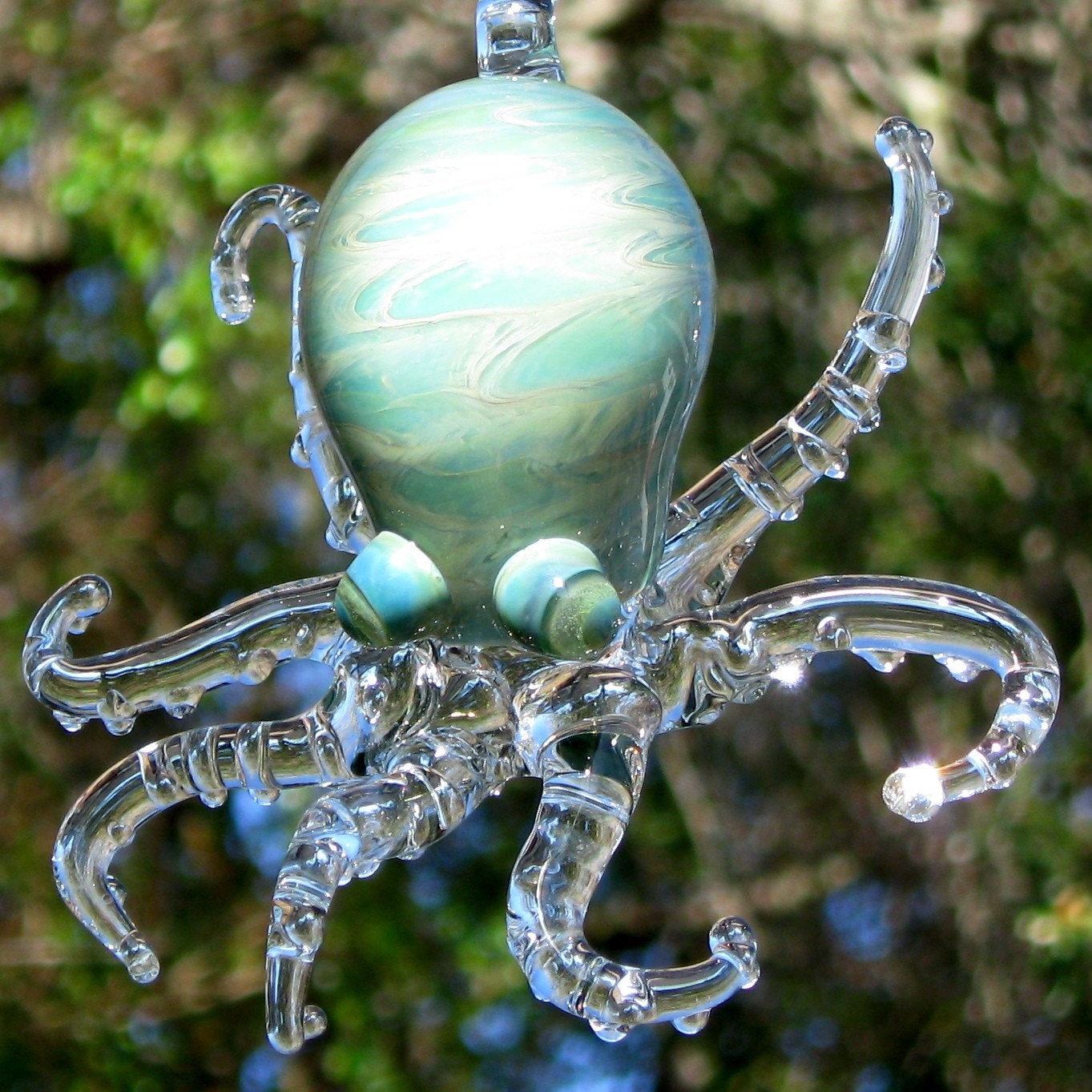 Aqua Octopus Ornament hand blown glass