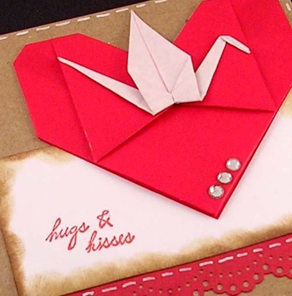 Origami CraneHeart Hugs and Kisses Card