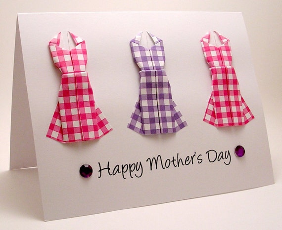 Origami Dress Card Mothers Day Pink Purple