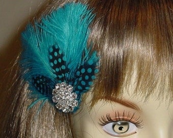 Closeout - Turquoise Ostrich Feather Wedding Fascinator - Ready to Ship