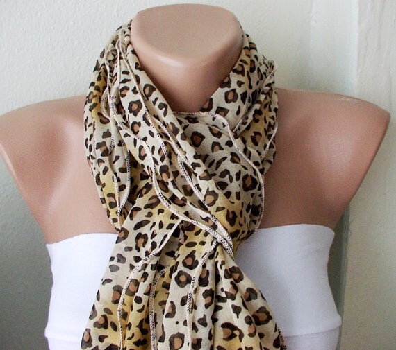 Items similar to Leopard -Chiffon-Scarf -Brown and Black-Ruffle Scarf ...