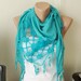 Turquoise -Cotton Scarf -Pine leaf -Tassel Scarf-Lace Scarf