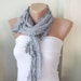 Light Grey Gray Long Scarf with wrinkle, ponpon
