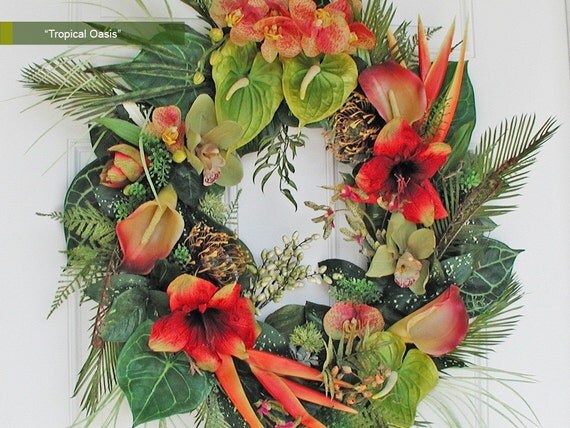 TROPICAL ISLAND OASIS Tropical Silk Flower Wreath