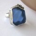 Blue Freeform Sea Glass and Silver ring,Art beach glass ring, sterling ring, handcrafted jewelry