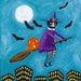 Halloween Witch Cat Original Folk Art Painting