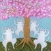 Spring Celebration Cats Original Folk Art Painting