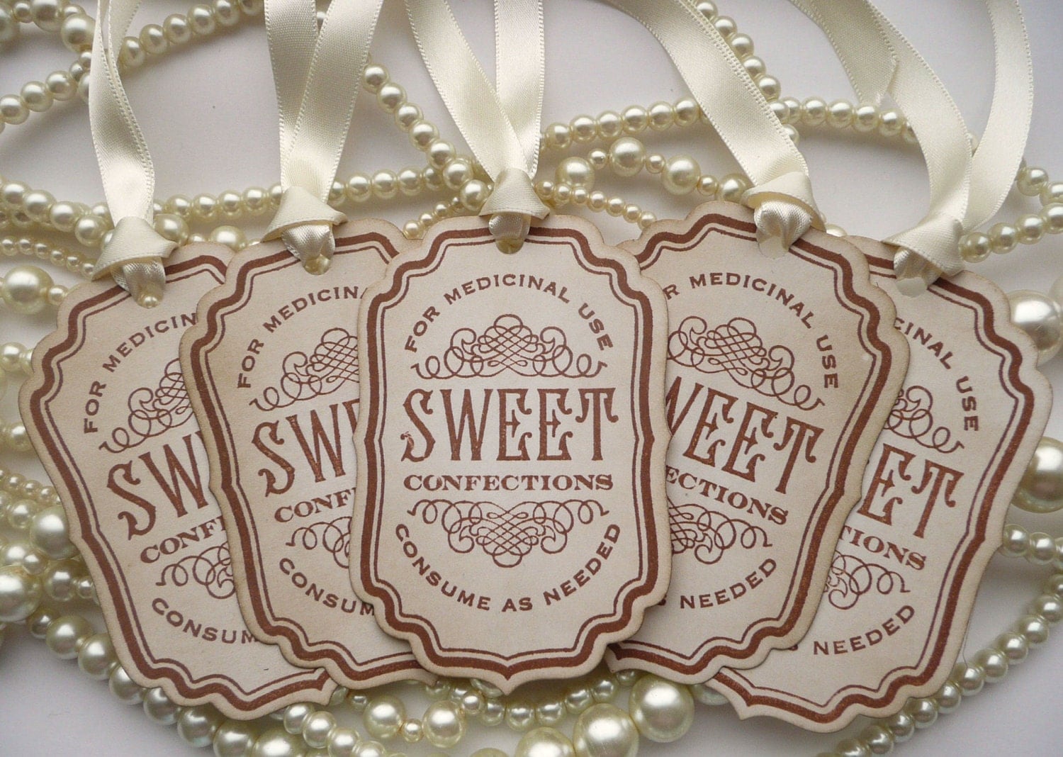 Candy Sweet Labels Vintage Inspired with Cream Satin Ribbon