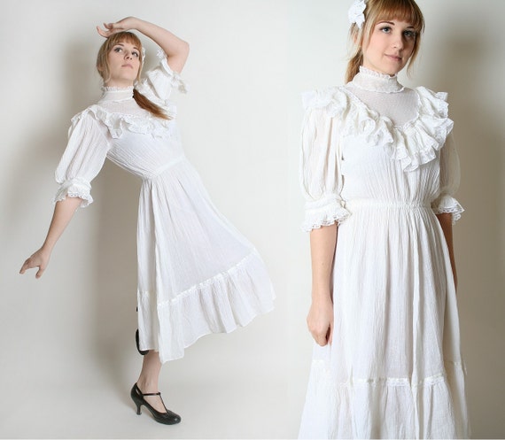 RESERVED - Vintage Prairie Dress Adorable White Dolly Medium