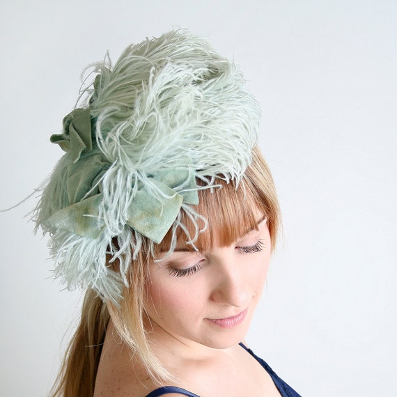 Vintage Soft Mint Green Ostrich Feather Hair Fascinator by zwzzy